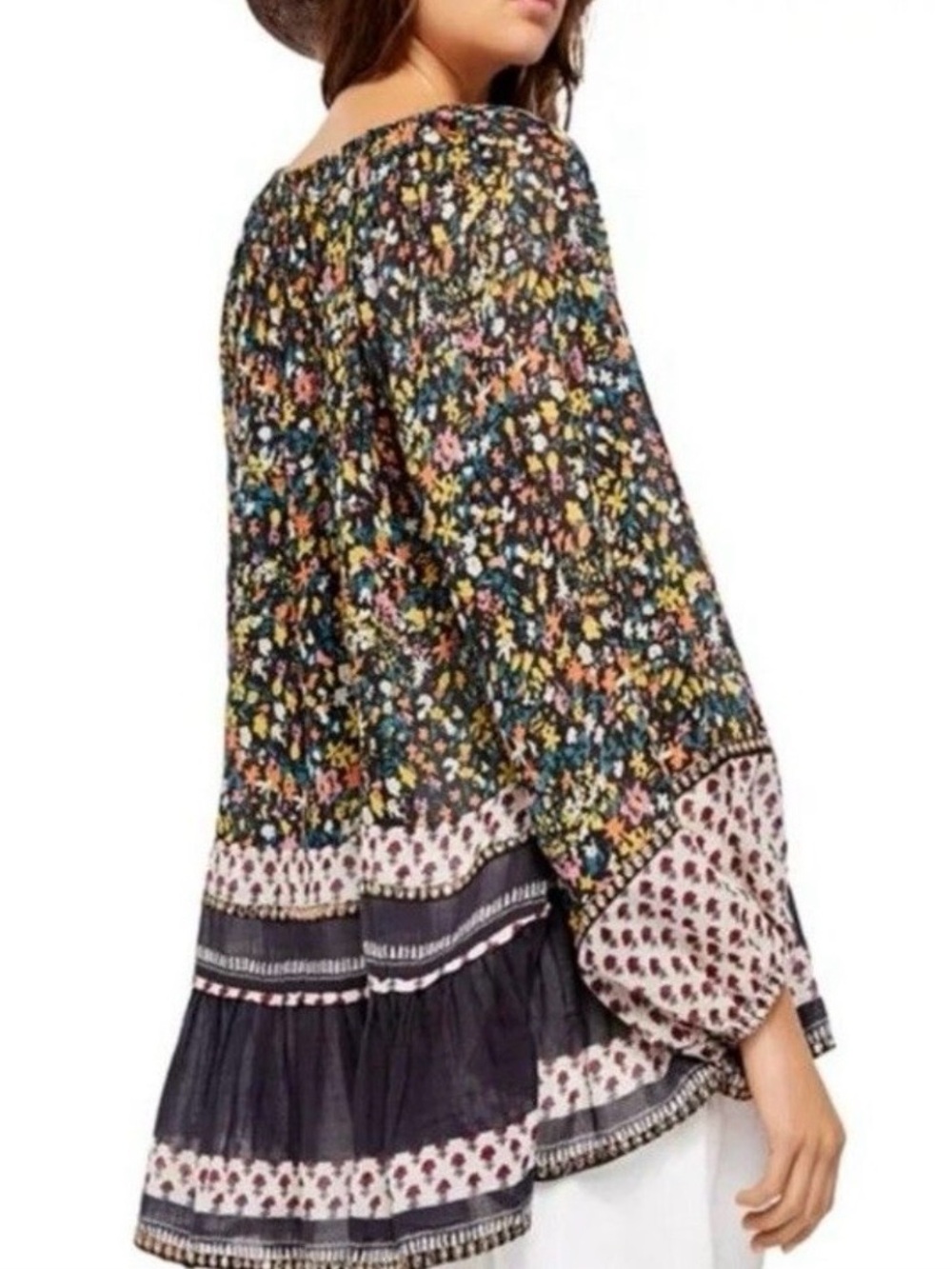 FREE PEOPLE Gardenia Floral Tunic Top Dress Sz Small Romantic Boho Festival - Picture 6 of 13